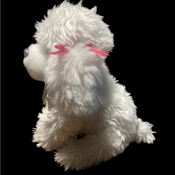 FAO Schwarz White Plush Poodle Dog Stuffed Animal with Red Bows – 10” Toy - Picture 3 of 8